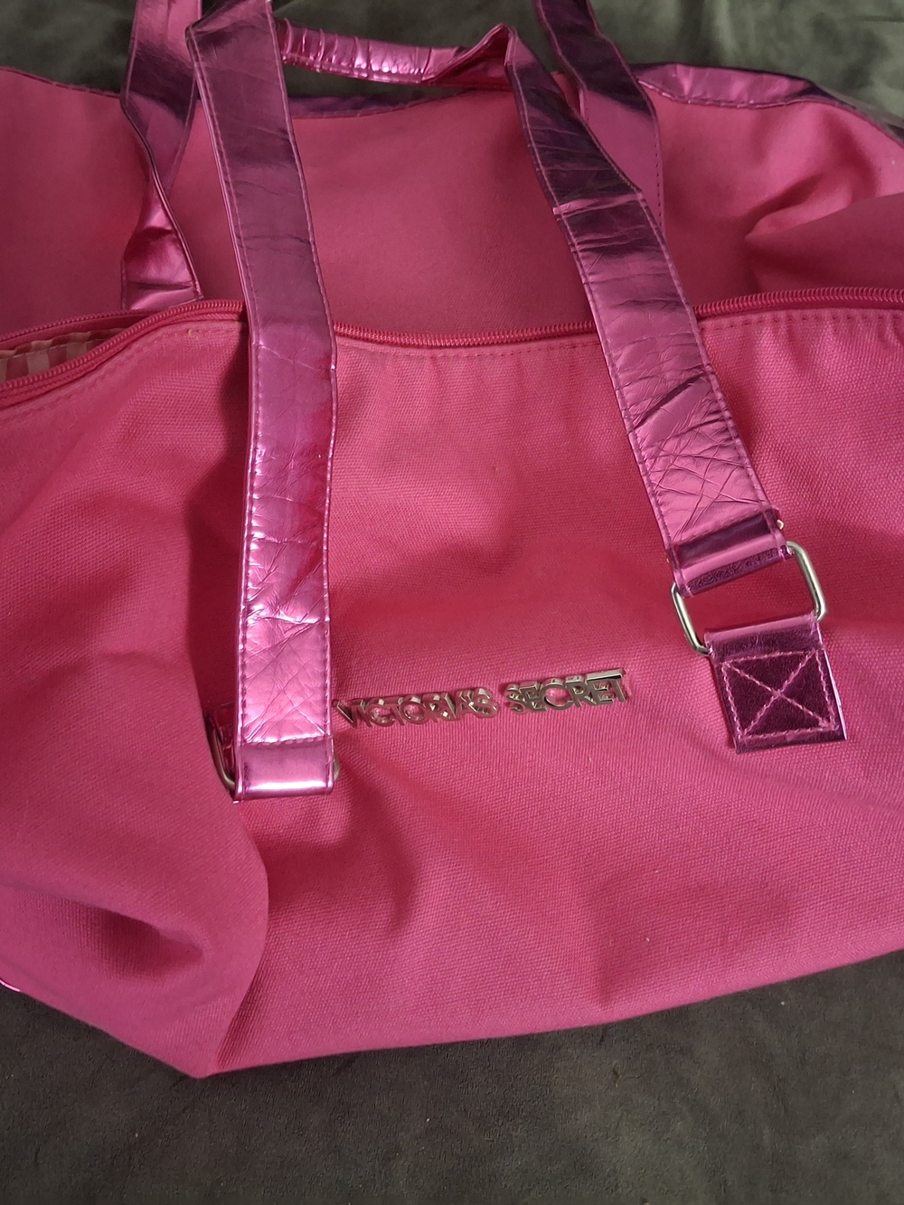 Victoria's Secret Hot Pink Travel Tote with Metallic Strap